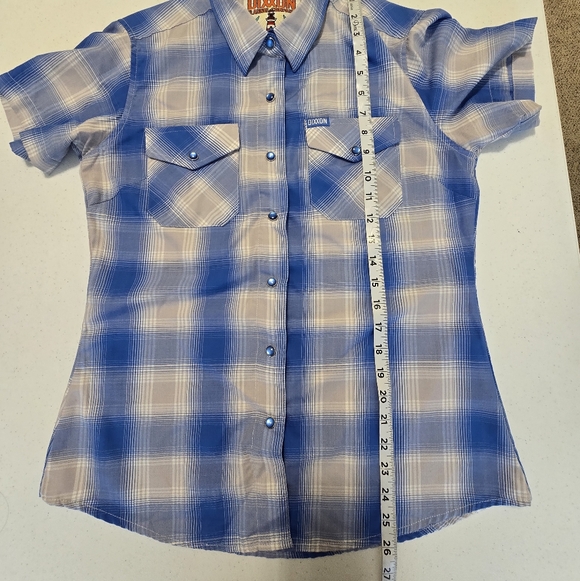 Dixxon Flannel Rincon Bamboo Shirt Womens M Blue Short Sleeve Pearl Snap - Picture 5 of 8
